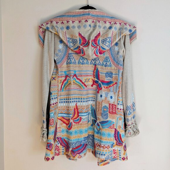JOHNNY WAS BIYA Women's Embroidered Hooded Duster Cardigan Butterfly Beige Sz XS - Picture 2 of 7